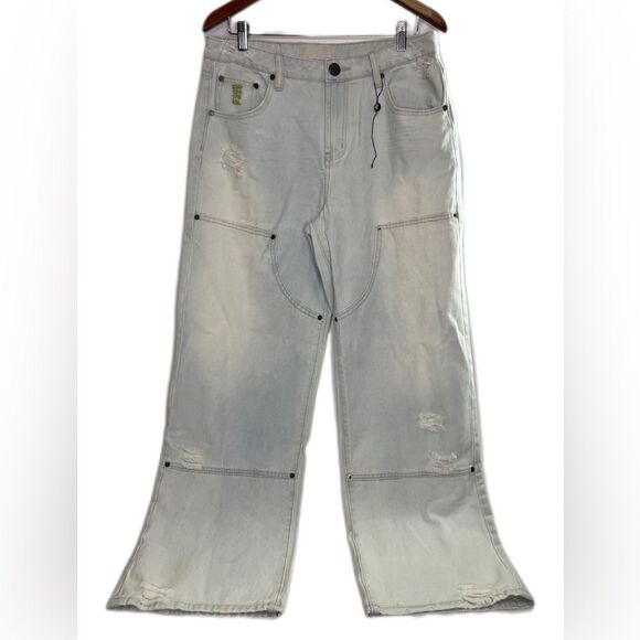 One Teaspoon Jackson Utility Mid Waist Wide Leg Jeans Le Surf 31 NEW - Picture 2 of 14